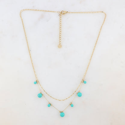 Collier double rangs avec petites boules et émail 40/43+5 cm