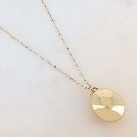 Sautoir avec pendentif ovale bombé avec un effet miroir et lisse (80+5CM)