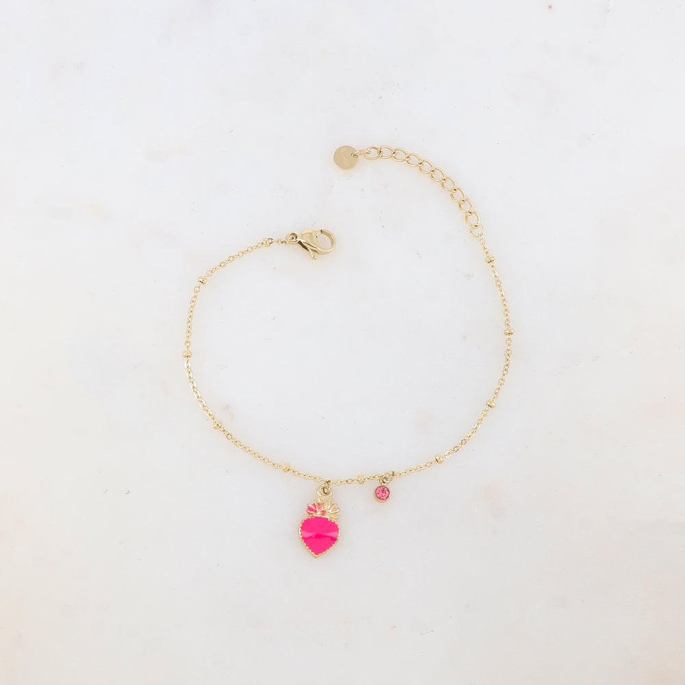 Bracelet avec strass et pampille cœur émaillé