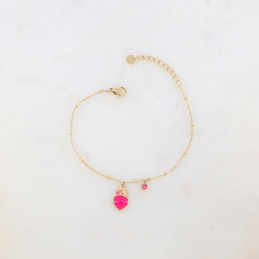 Bracelet avec strass et pampille cœur émaillé