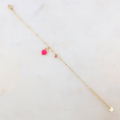 Bracelet avec strass et pampille cœur émaillé