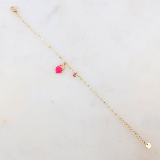 Bracelet avec strass et pampille cœur émaillé