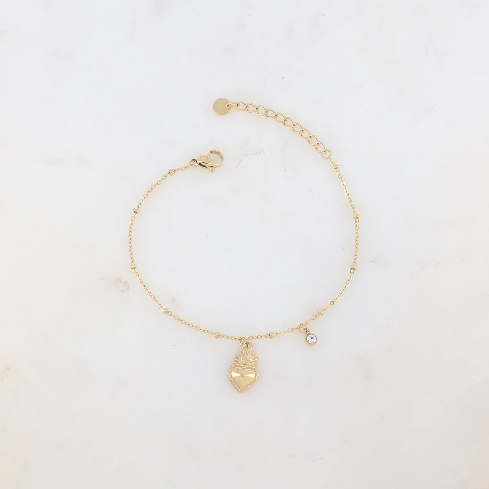 Bracelet avec strass et pampille cœur émaillé