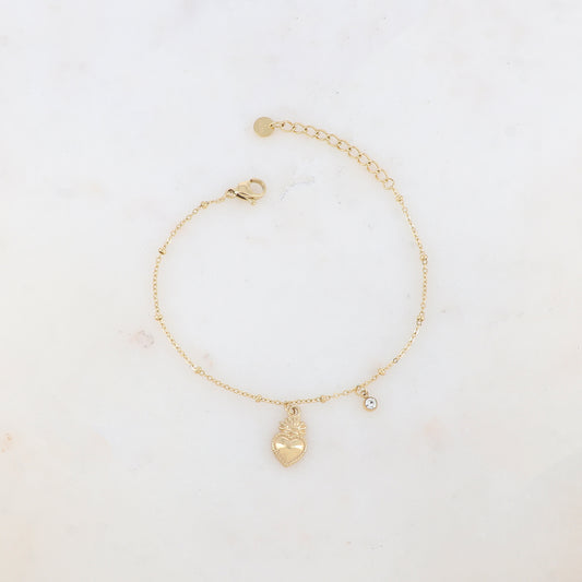 Bracelet avec strass et pampille cœur émaillé