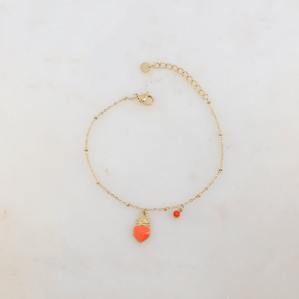 Bracelet avec strass et pampille cœur émaillé