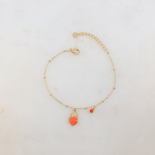 Bracelet avec strass et pampille cœur émaillé