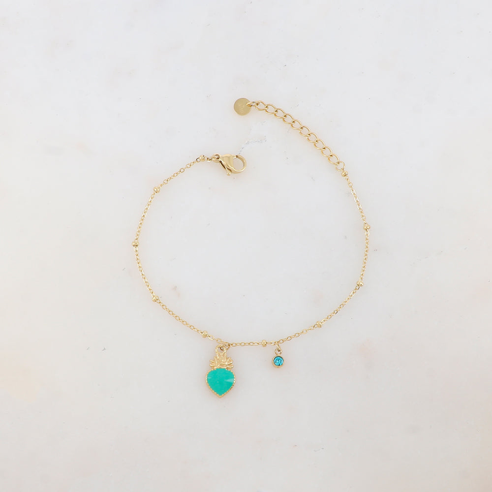 Bracelet avec strass et pampille cœur émaillé