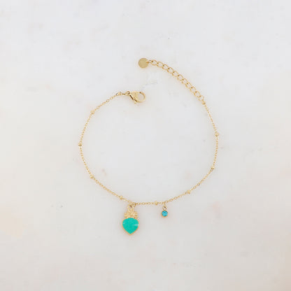 Bracelet avec strass et pampille cœur émaillé