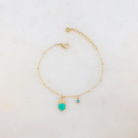 Bracelet avec strass et pampille cœur émaillé