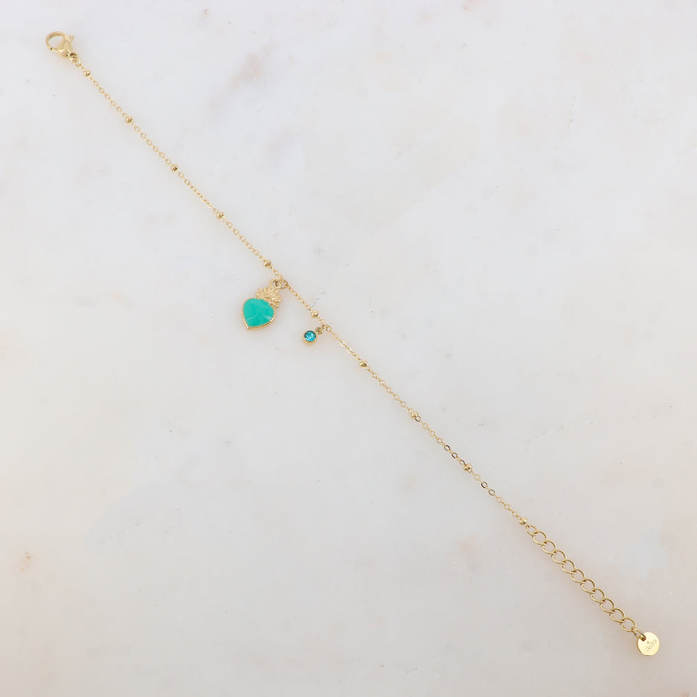 Bracelet avec strass et pampille cœur émaillé