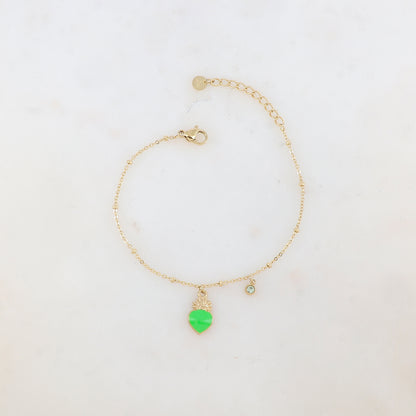 Bracelet avec strass et pampille cœur émaillé