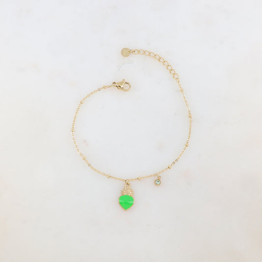 Bracelet avec strass et pampille cœur émaillé