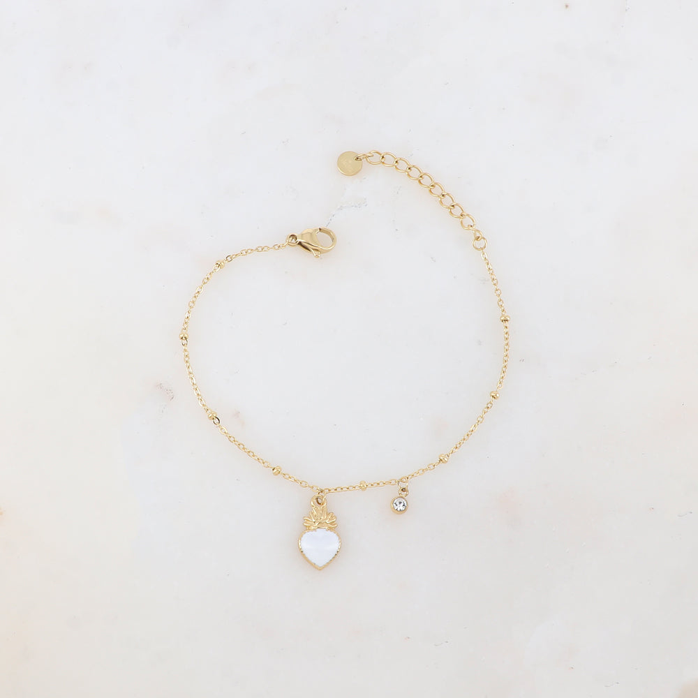 Bracelet avec strass et pampille cœur émaillé