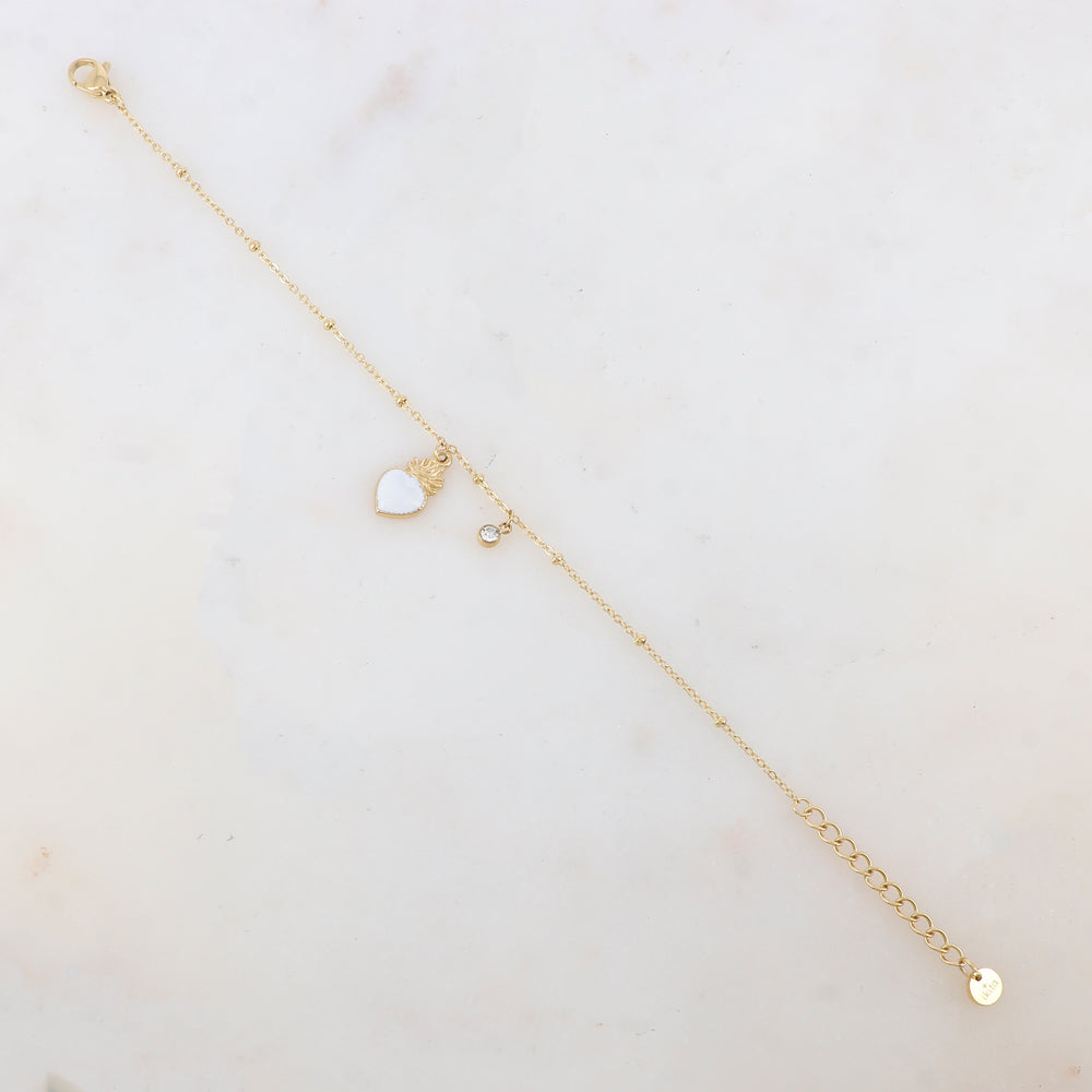 Bracelet avec strass et pampille cœur émaillé