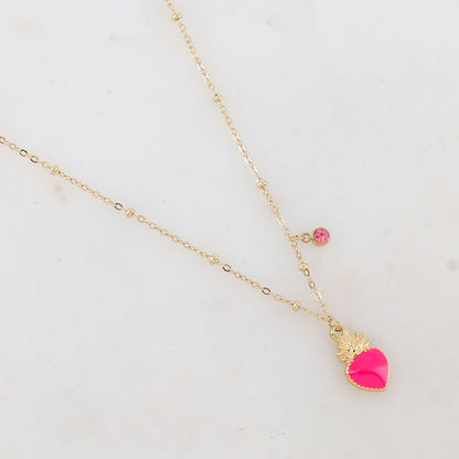 Collier avec strass et pendentif cœur émaillé (40+5CM)