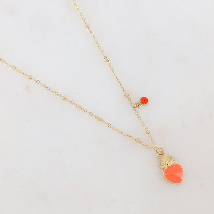 Collier avec strass et pendentif cœur émaillé (40+5CM)