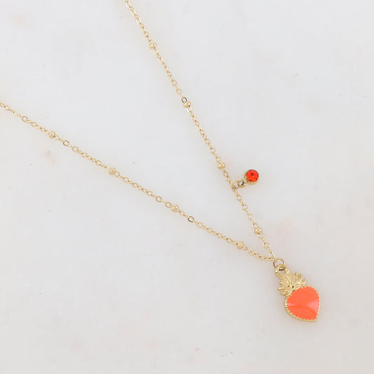 Collier avec strass et pendentif cœur émaillé (40+5CM)