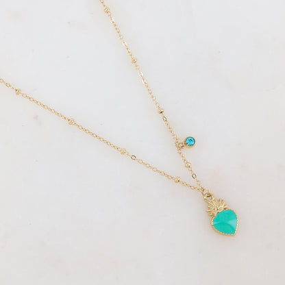 Collier avec strass et pendentif cœur émaillé (40+5CM)