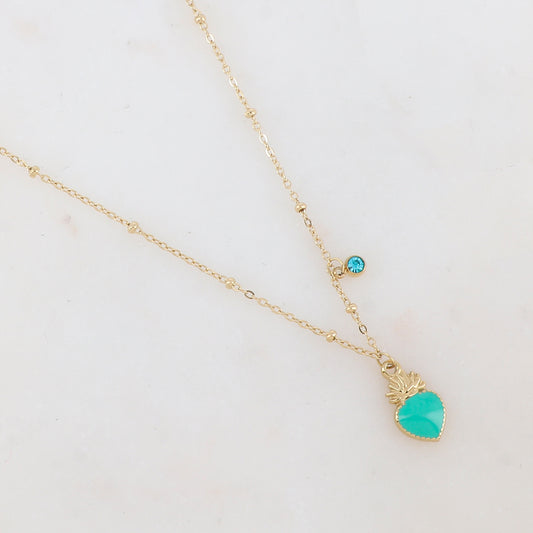 Collier avec strass et pendentif cœur émaillé (40+5CM)