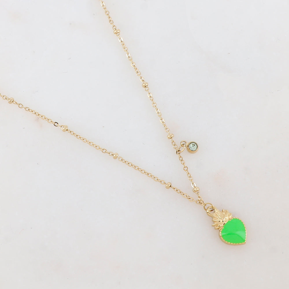 Collier avec strass et pendentif cœur émaillé (40+5CM)