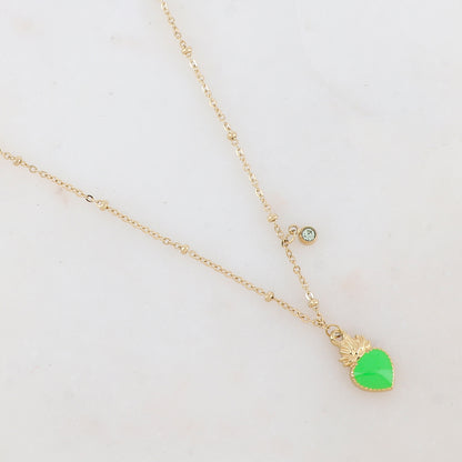 Collier avec strass et pendentif cœur émaillé (40+5CM)
