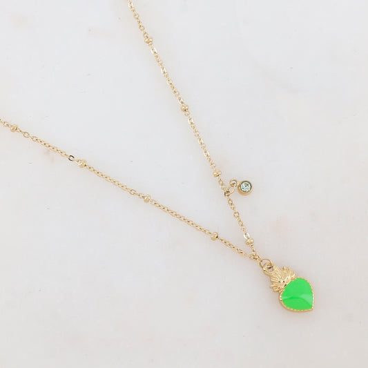 Collier avec strass et pendentif cœur émaillé (40+5CM)