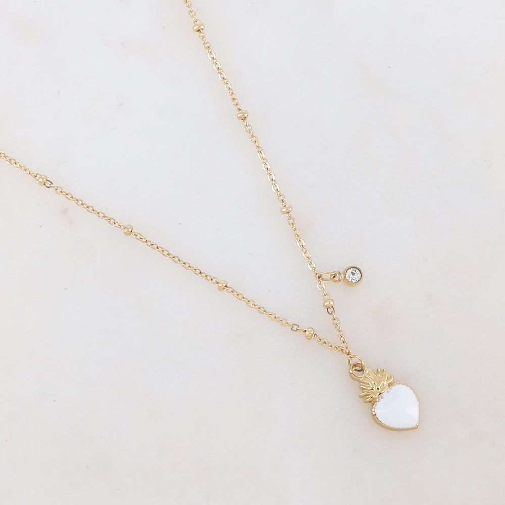 Collier avec strass et pendentif cœur émaillé (40+5CM)