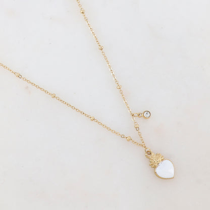 Collier avec strass et pendentif cœur émaillé (40+5CM)