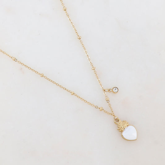 Collier avec strass et pendentif cœur émaillé (40+5CM)