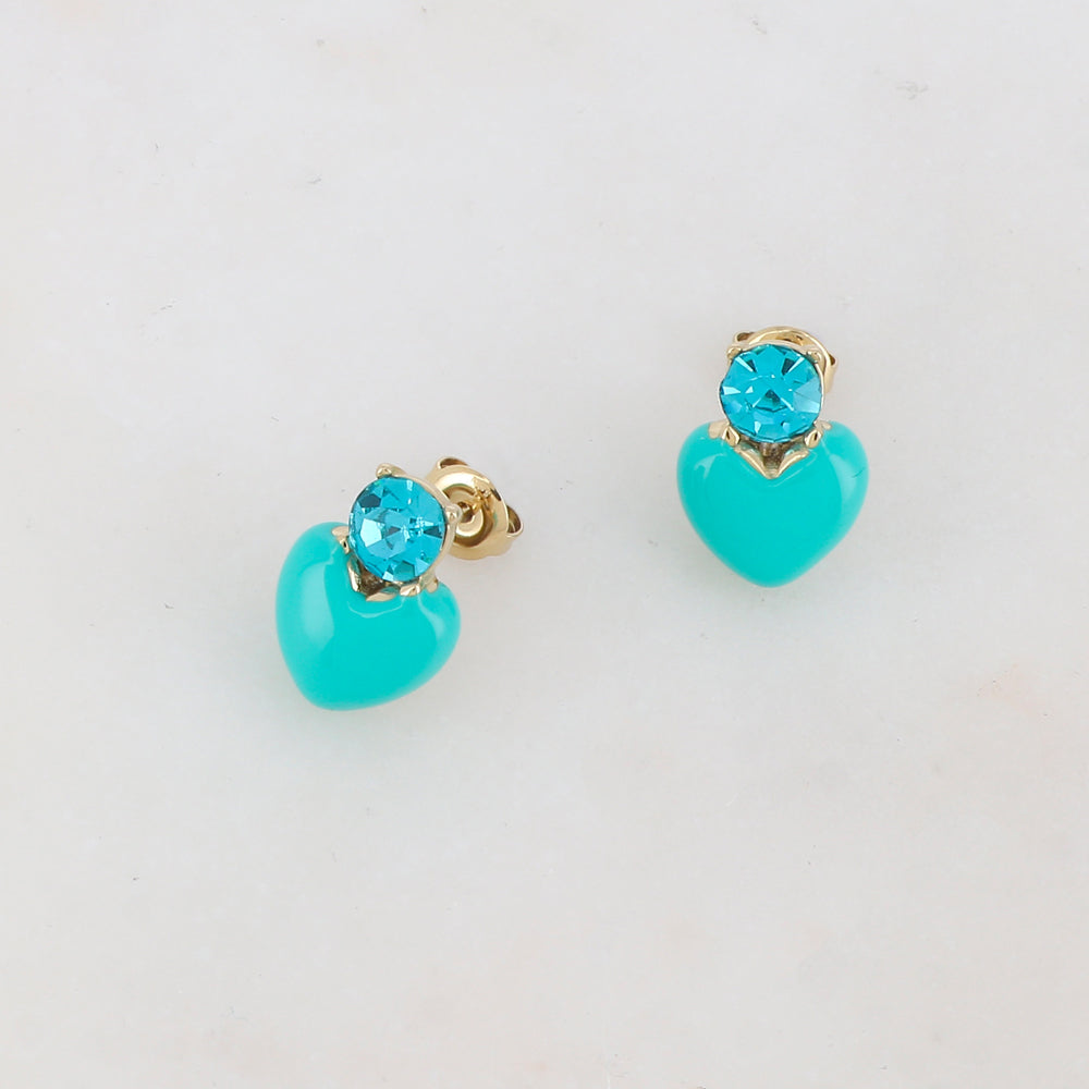 B.O à puce avec strass et cœur émaillé 1,1x 1,2 cm.