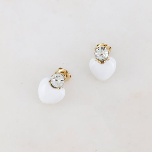 B.O à puce avec strass et cœur émaillé 1,1x 1,2 cm.