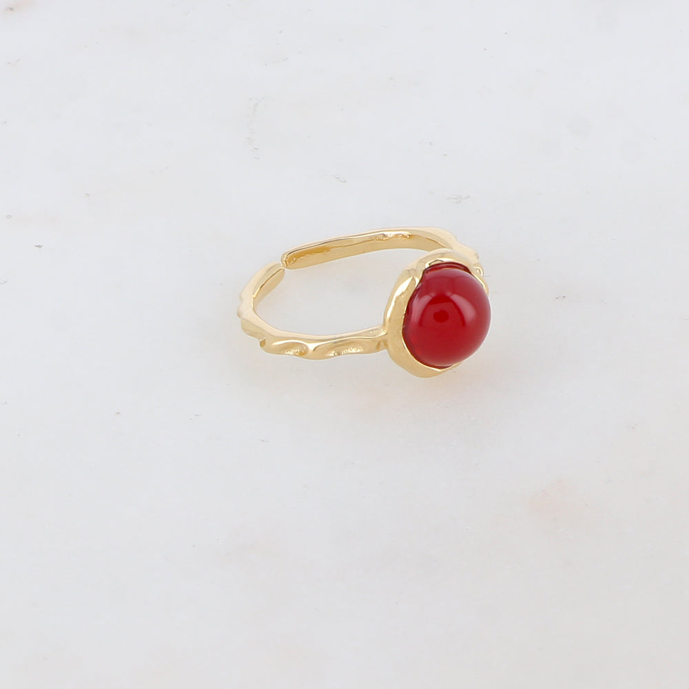 Bague fine avec pièce ronde sertie d'une pierre naturelle - Cornaline