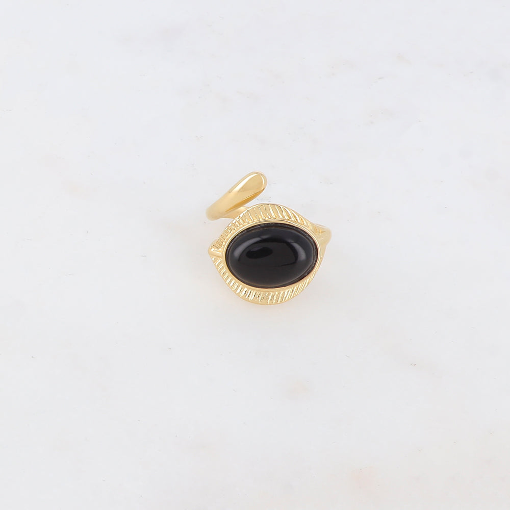 Bague fine avec pierre naturelle ovale - Onyx