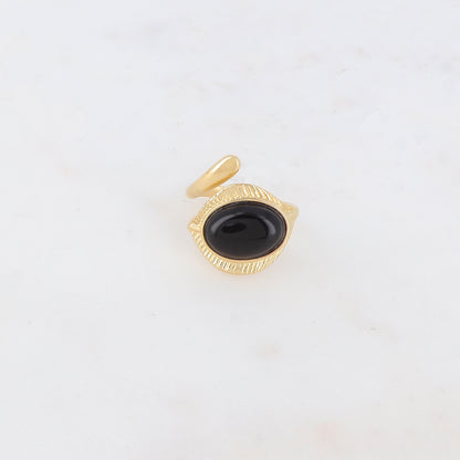Bague fine avec pierre naturelle ovale - Onyx