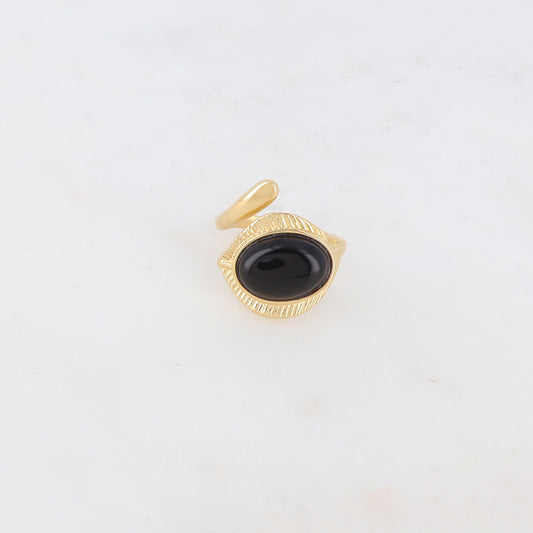 Bague fine avec pierre naturelle ovale - Onyx