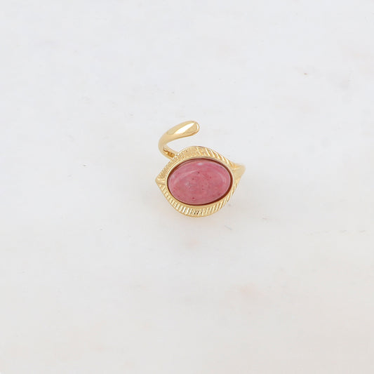 Bague fine avec pierre naturelle ovale - Rhodonite