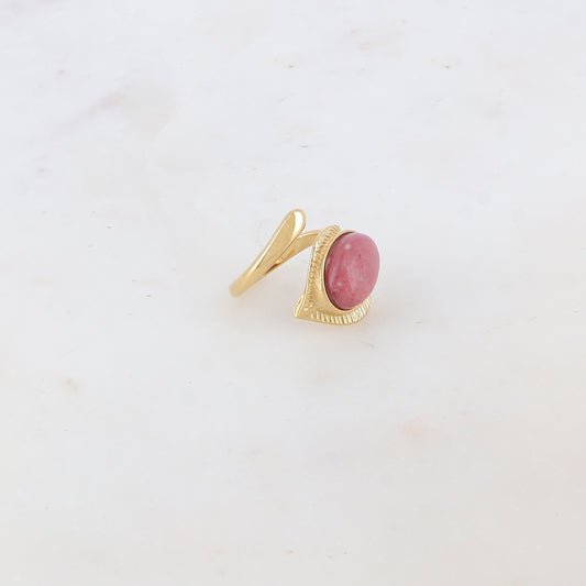 Bague fine avec pierre naturelle ovale - Rhodonite