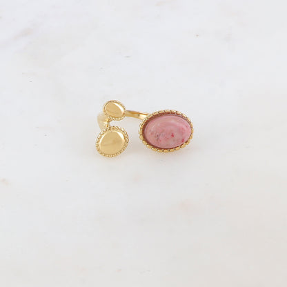 Bague avec 3 pièces ovales avec pierre naturelle - Rhodonite