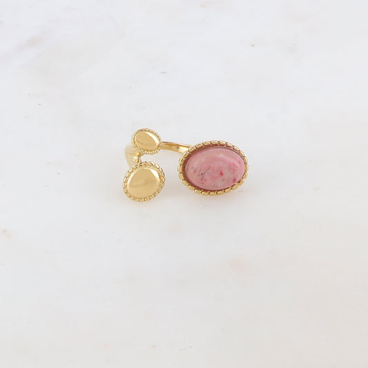 Bague avec 3 pièces ovales avec pierre naturelle - Rhodonite