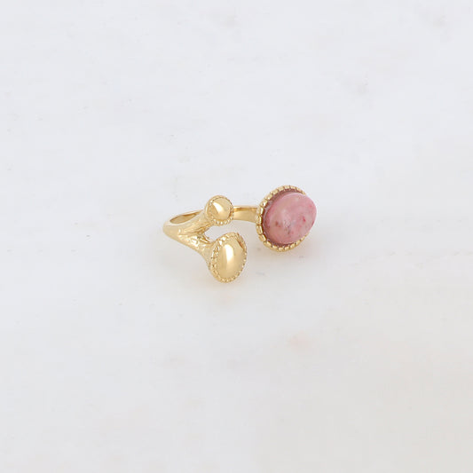 Bague avec 3 pièces ovales avec pierre naturelle - Rhodonite
