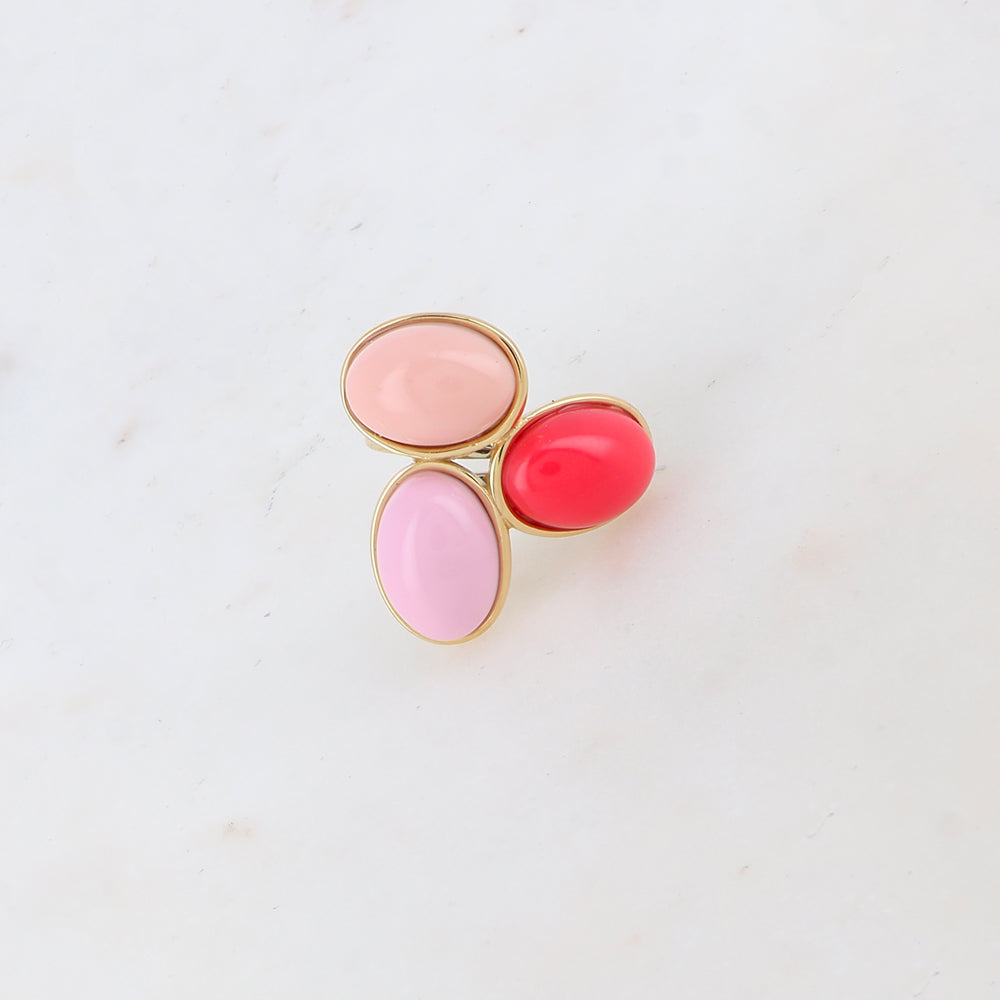 Bague fine ajustable avec 3 pièces ovales en acétate - Rose