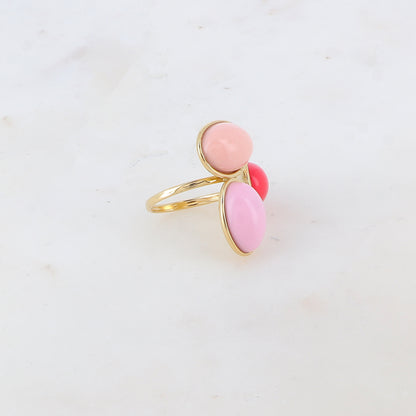 Bague fine ajustable avec 3 pièces ovales en acétate - Rose