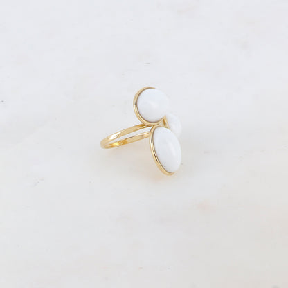 Bague fine ajustable avec 3 pièces ovales en acétate -Blanc