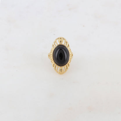 Bague en forme géométrique ajourée avec pierre naturelle - Onyx