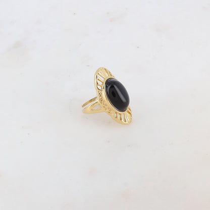 Bague en forme géométrique ajourée avec pierre naturelle - Onyx