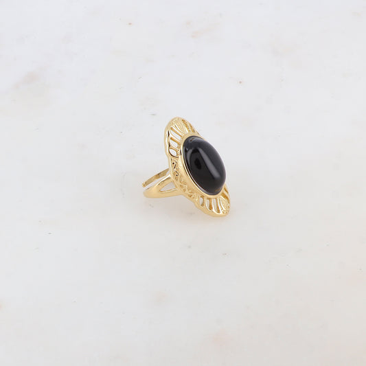 Bague en forme géométrique ajourée avec pierre naturelle - Onyx