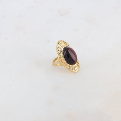 Bague en forme géométrique ajourée avec pierre naturelle - Œil de taureau