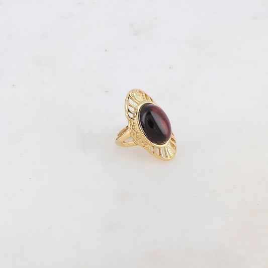 Bague en forme géométrique ajourée avec pierre naturelle - Œil de taureau