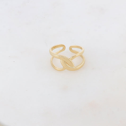 Bague ajustable entrelacée, effet lisse et rainuré