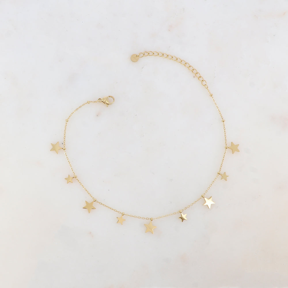 Chaîne de cheville avec pampilles étoiles (22+5CM)
